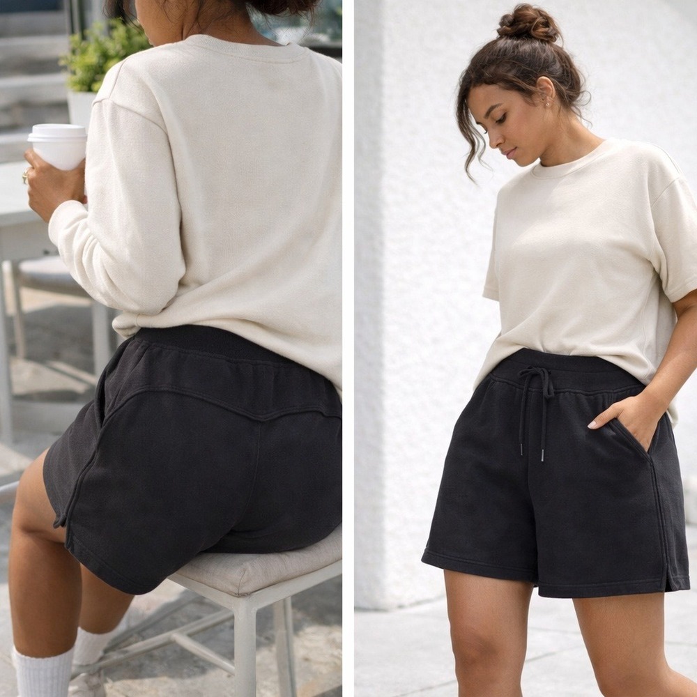 Lululemon All Yours High Rise Shorts Black Size 6 Cozy Lounge Athleisure 6.5"